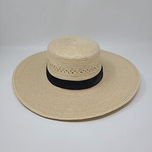 SunBody Guatemalan Palm Leaf Hat Size 7 1/2 Pencil Roll Tear Drop Crown W/Band